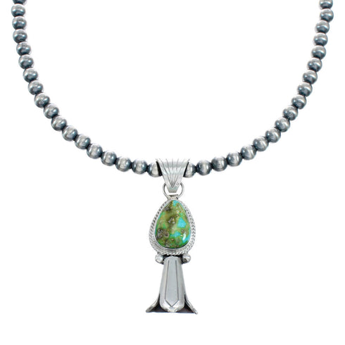 Navajo Turquoise Sterling Silver Old Pawn Bead Necklace SN20295