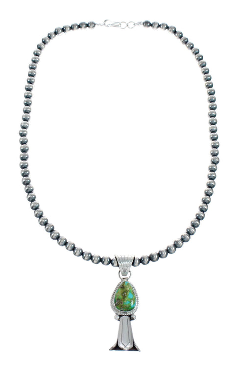 Navajo Turquoise Sterling Silver Old Pawn Bead Necklace SN20295
