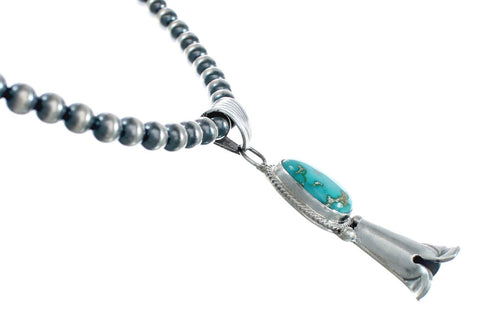 Navajo Turquoise Sterling Silver Old Pawn Bead Necklace SN20296