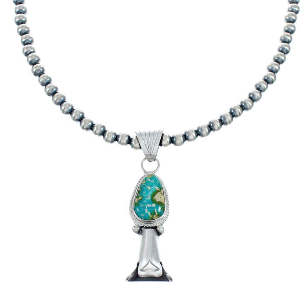 Navajo Turquoise Sterling Silver Old Pawn Bead Necklace SN20294