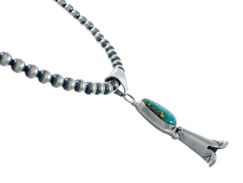Navajo Turquoise Sterling Silver Old Pawn Bead Necklace SN20294