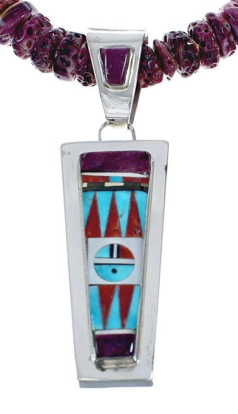 Zuni Sun Sterling Silver Multicolor Inlay Necklace & Earrings Set SN20308