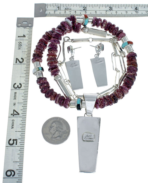 Zuni Sun Sterling Silver Multicolor Inlay Necklace & Earrings Set SN20308