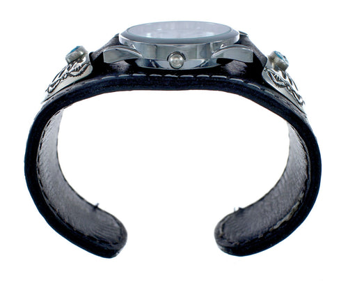 Navajo Turquoise Sterling Silver And Leather Cuff Watch SN20314