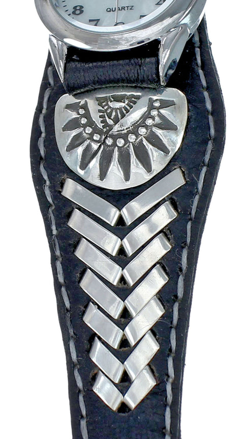 Native American Leather Sterling Silver Watch SN20317