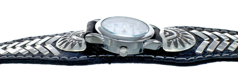 Native American Leather Sterling Silver Watch SN20317