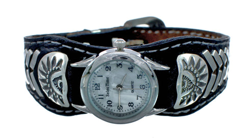 Native American Leather Sterling Silver Watch SN20317
