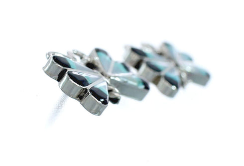 Zuni Indian Butterfly Multicolor Authentic Sterling Silver Post Stud Earrings SN20350
