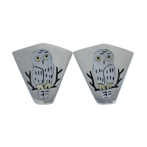 Zuni Multicolor Owl Sterling Silver Post Dangle Earrings SN20330