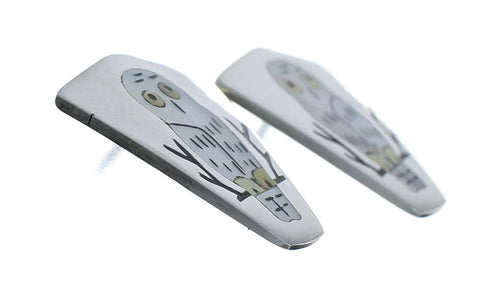 Zuni Multicolor Owl Sterling Silver Post Dangle Earrings SN20330