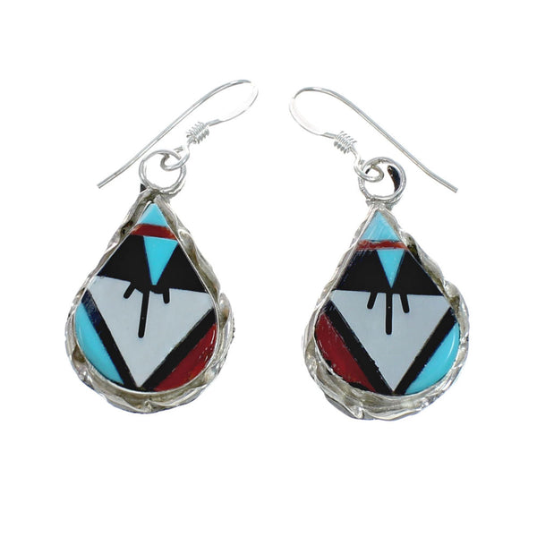 Zuni Multicolor Sterling Silver Hook Dangle Earrings SN20320