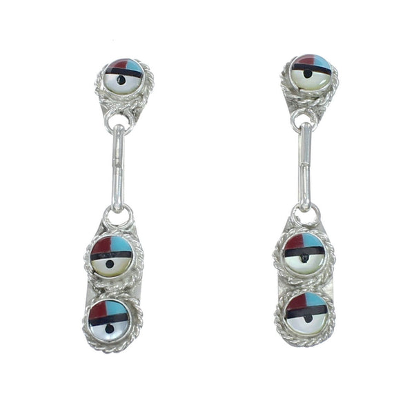 Multicolor Zuni Sun Sterling Silver Post Dangle Earrings SN20324