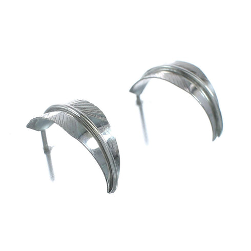 Native American Feather Genuine Sterling Silver Post Hoop Earrings SN20331