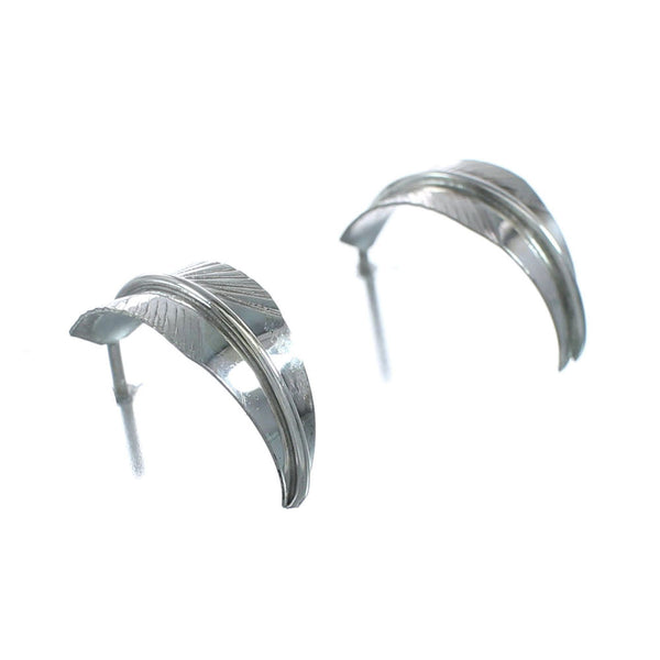 Native American Feather Genuine Sterling Silver Post Hoop Earrings SN20331