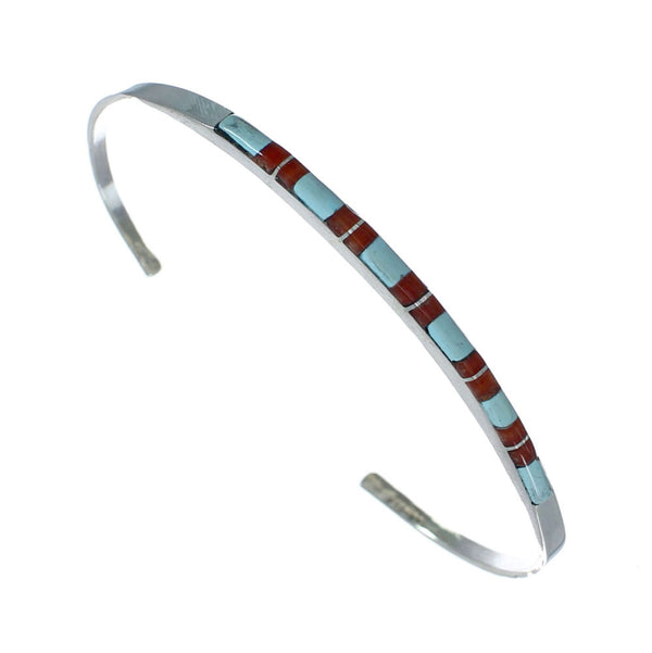 Navajo Multicolor Inlay Sterling Silver Cuff Bracelet SX10097
