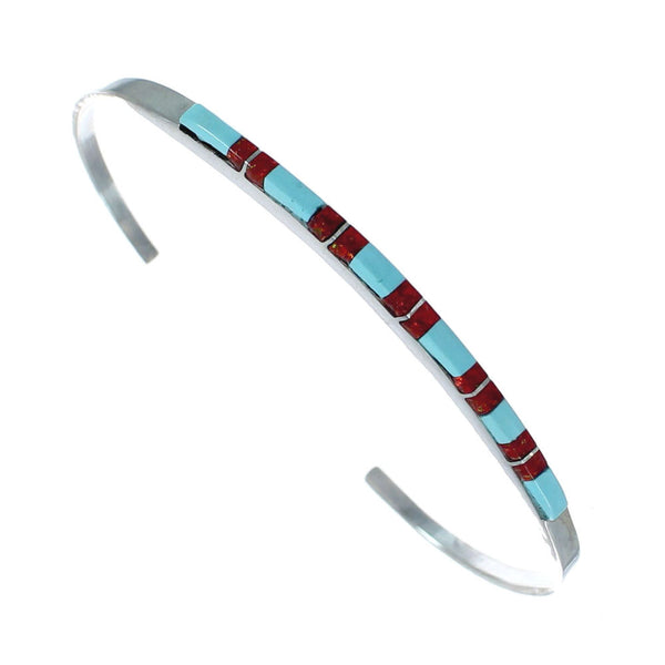 Navajo Multicolor Inlay Sterling Silver Cuff Bracelet SX10099