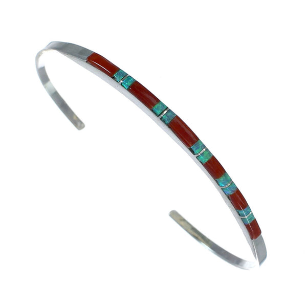 Navajo Multicolor Inlay Sterling Silver Cuff Bracelet SX10101