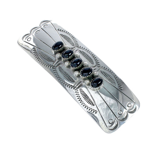 Navajo Sterling Silver Onyx Hair Barrette SN20391