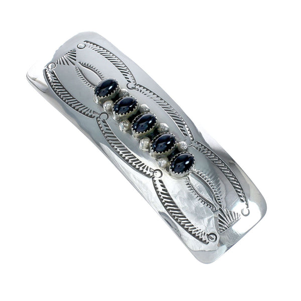 Navajo Sterling Silver Onyx Hair Barrette SN20392