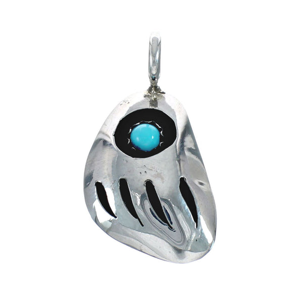Native American Navajo Bear Paw Sterling Silver Turquoise Pendant SX10112