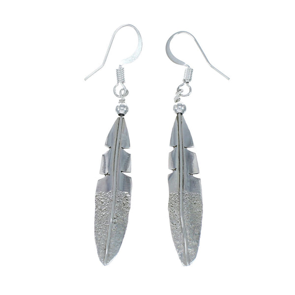 Native American Sterling Silver Feather Hook Dangle Earrings SN20484