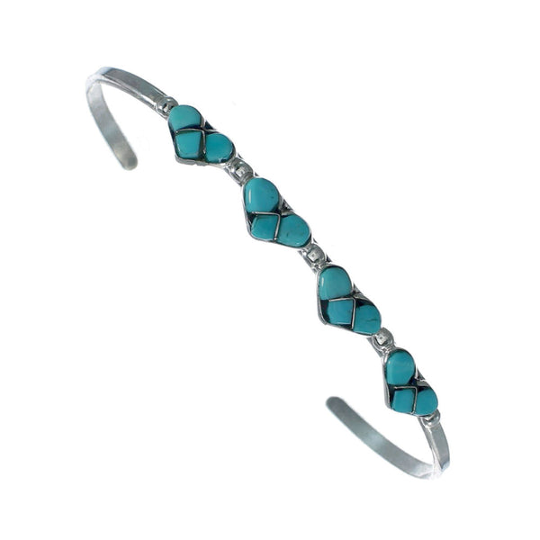 Sterling Silver Turquoise Zuni Heart Inlay Cuff Bracelet SN20481