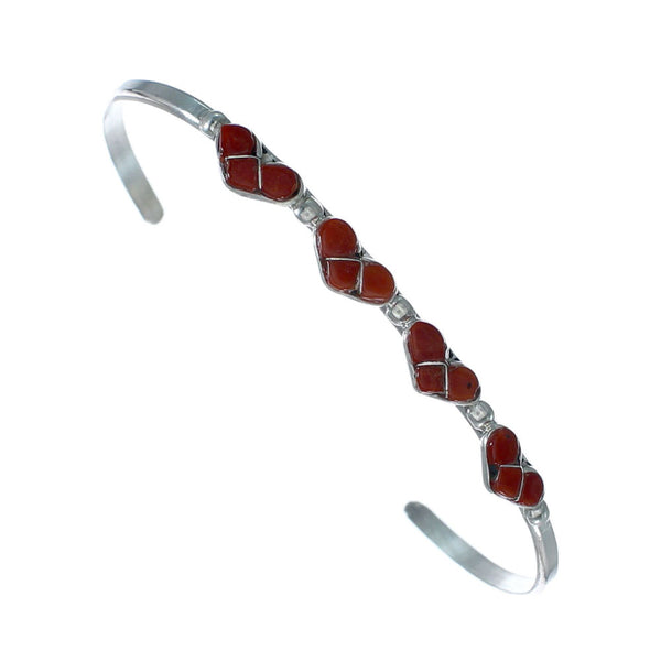 Sterling Silver Coral Zuni Heart Inlay Cuff Bracelet SN20483