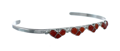 Sterling Silver Coral Zuni Heart Inlay Cuff Bracelet SN20483