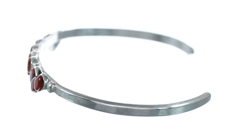 Sterling Silver Coral Zuni Heart Inlay Cuff Bracelet SN20483