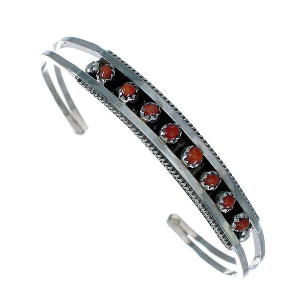 Native American Zuni Coral Sterling Silver Cuff Bracelet SN20482