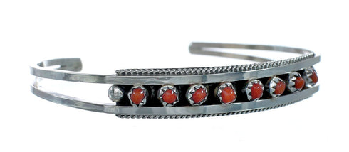 Native American Zuni Coral Sterling Silver Cuff Bracelet SN20482