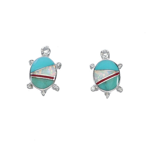 Multicolor Sterling Silver Turtle Post Earrings NN20619