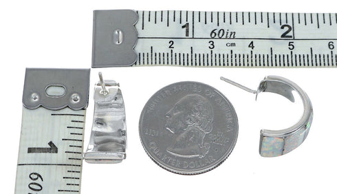 Opal Sterling Silver Post Hoop Earrings SN20466