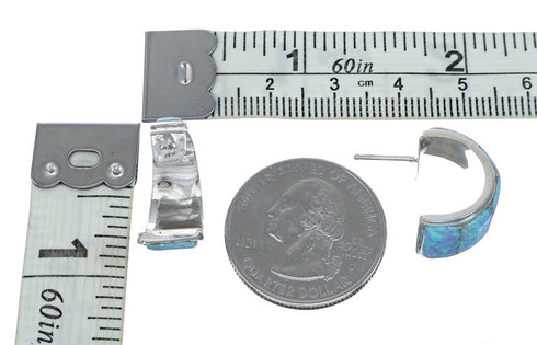 Blue Opal Sterling Silver Post Hoop Earrings SN20461