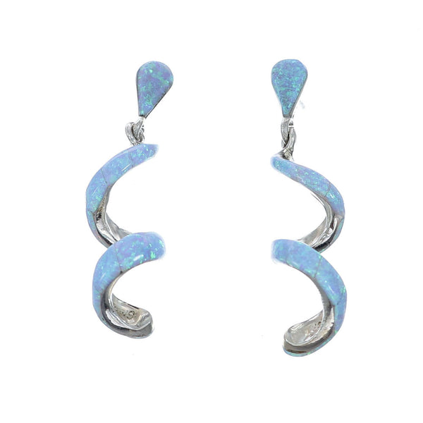 Swirl Sterling Silver Opal Inlay Post Dangle Earrings SN20462