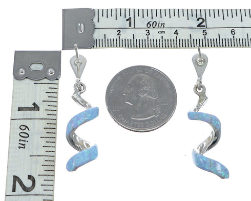 Swirl Sterling Silver Opal Inlay Post Dangle Earrings SN20462