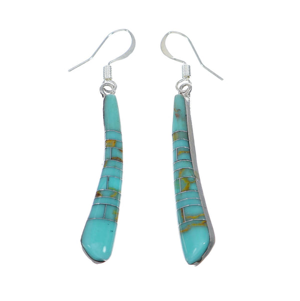 Native American Sterling Silver Turquoise Inlay Hook Dangle Earrings NN20620