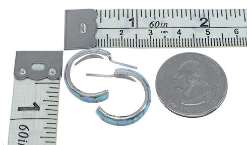 Blue Opal Sterling Silver Post Hoop Earrings SN20464