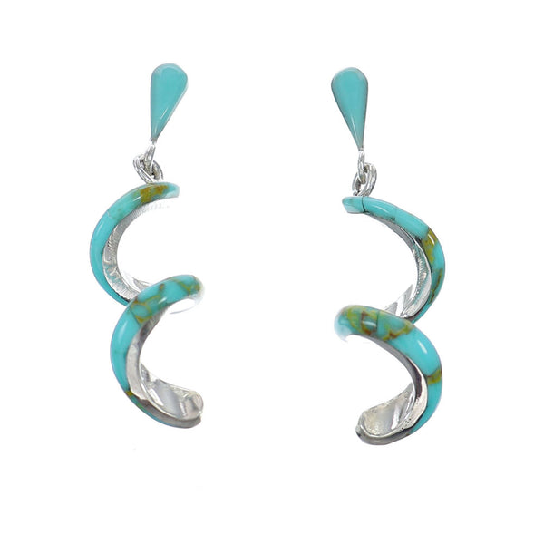 Swirl Sterling Silver Turquoise Inlay Post Dangle Earrings SN20460