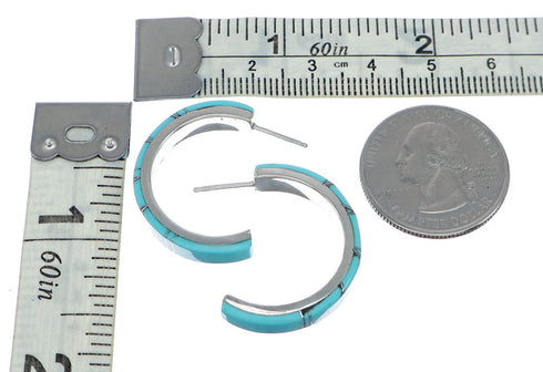 Sterling Silver Inlay Turquoise Post Hoop Earrings SN20463