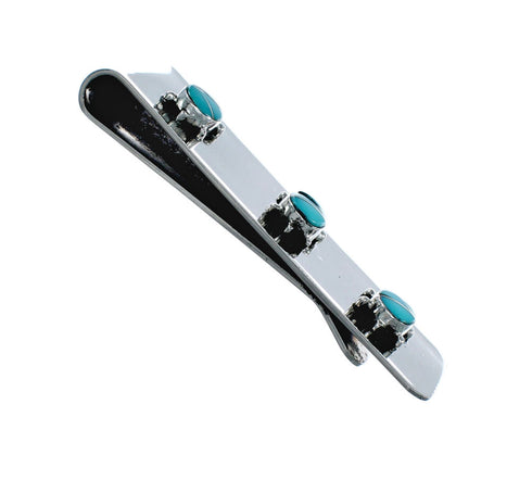 Zuni Sterling Silver And Turquoise Triple Turtle Inlay Money Clip SN20476