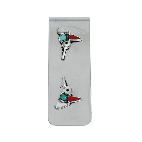 Sterling Silver Multicolor Humming Bird Inlay Navajo Money Clip SN20475