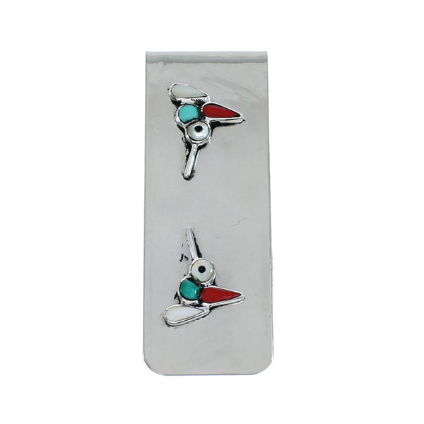 Sterling Silver Multicolor Humming Bird Inlay Navajo Money Clip SN20475