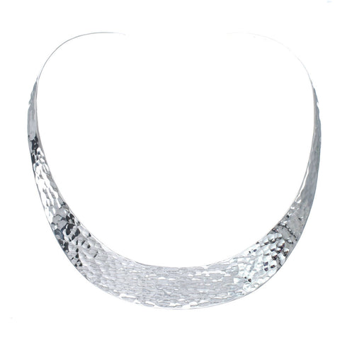 Sterling Silver Hammered Open Back Collar Necklace SX10121