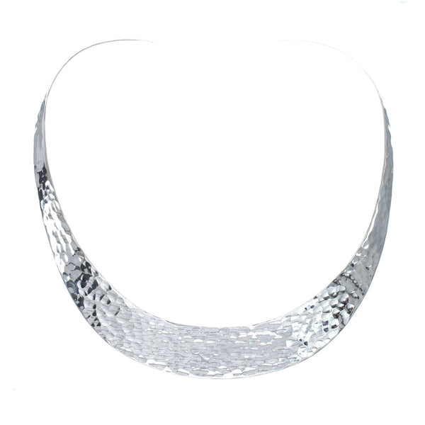 Sterling Silver Hammered Open Back Collar Necklace SX10121