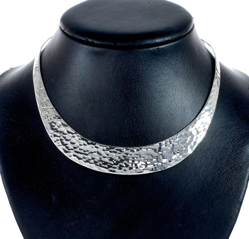 Sterling Silver Hammered Open Back Collar Necklace SX10121