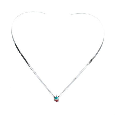 Sterling Silver Chevron Collar Multicolor Turquoise Inlay Turtle Necklace SX10132