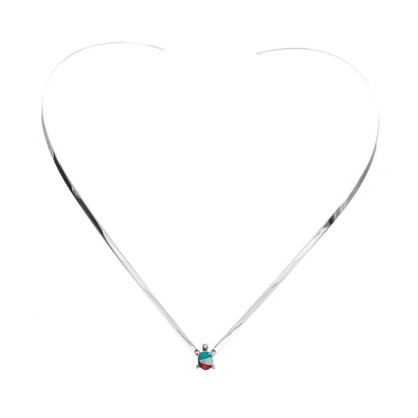 Sterling Silver Chevron Collar Multicolor Turquoise Inlay Turtle Necklace SX10132