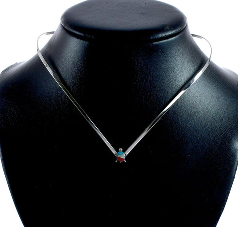 Sterling Silver Chevron Collar Multicolor Turquoise Inlay Turtle Necklace SX10132