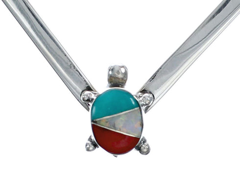 Sterling Silver Chevron Collar Multicolor Turquoise Inlay Turtle Necklace SX10132